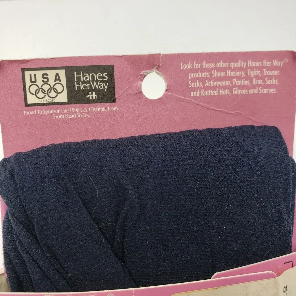 Vintage Hanes Her Way Silky Tights Navy Blue Tall Pantyhose 1996 Olympics NOS